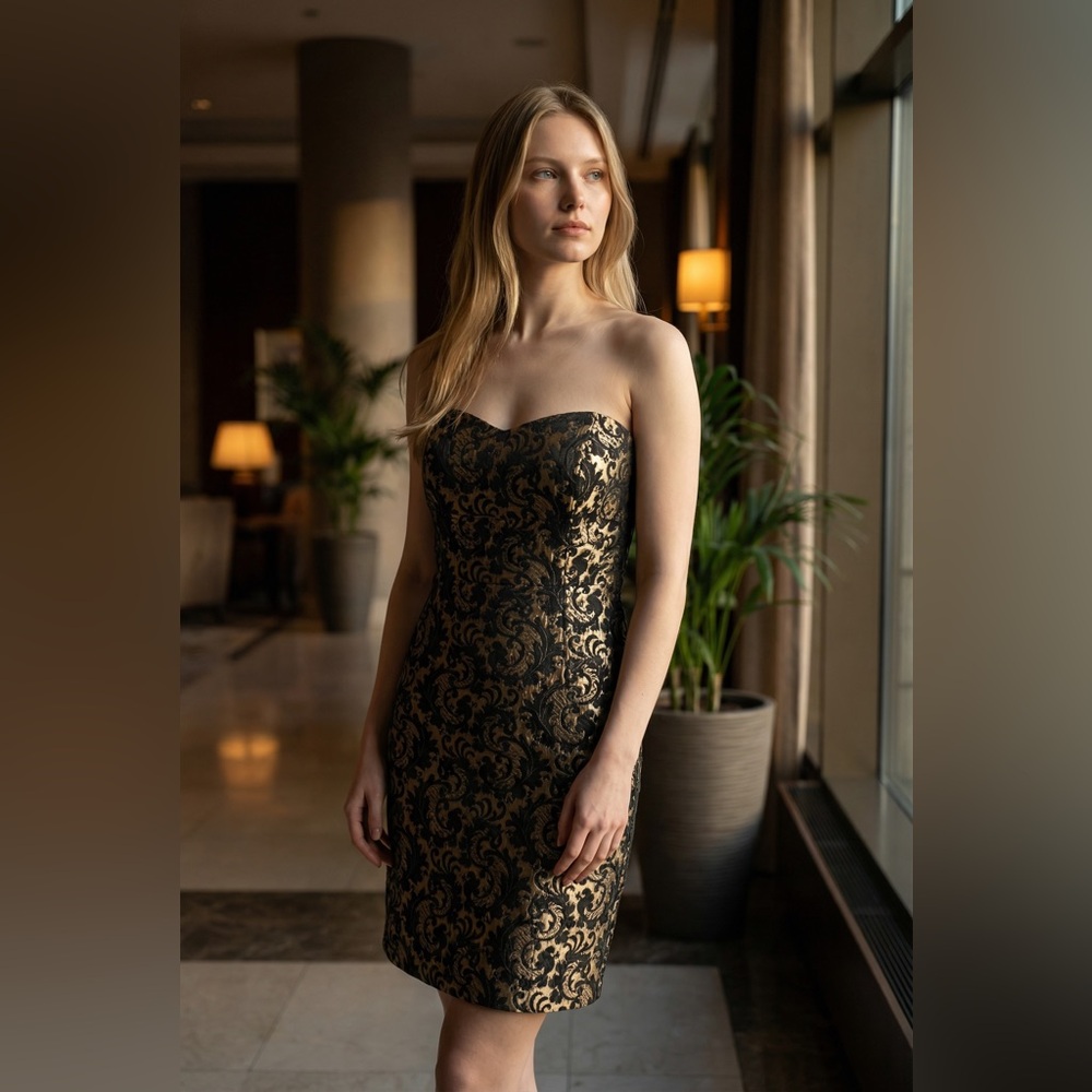 LOFT lace brocade‎ sweetheart cleavage strapless cocktail sheath dress Sz 4